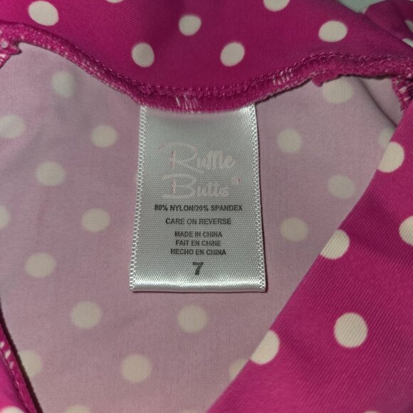 RuffleButts Girls 7 Polka Dot Rash Guard Swimsuit Set Pink & White 3887 - Picture 3 of 5